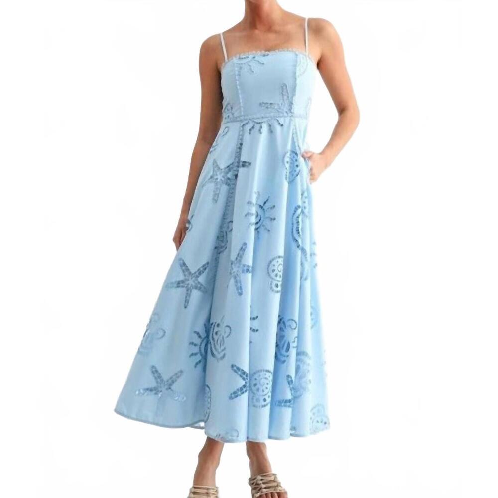 NEW EVENUEL seaside eyelet midi dress in light blue